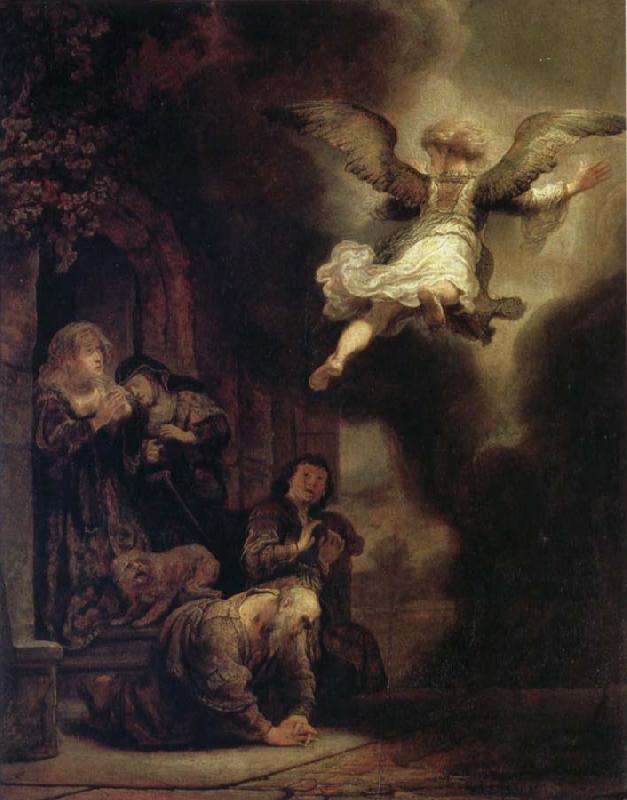 REMBRANDT Harmenszoon van Rijn The Archangel Raphael Taking Leave of the Tobit Family Germany oil painting art